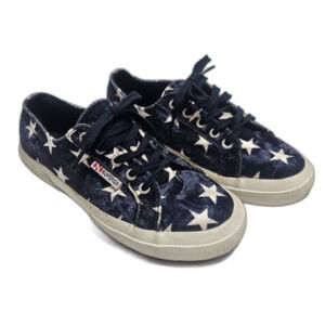 SUPERGA Velvet Sz W7 Blue Sneakers with Star Print